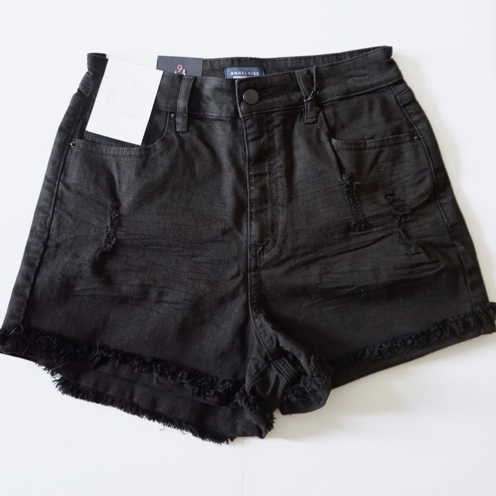 Ripped Angel Kiss Black Denim Shorts